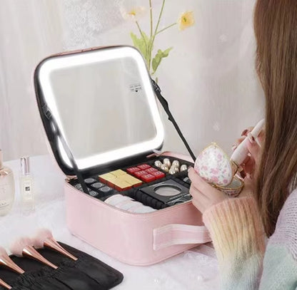 ShineBox - Organizador de Maquillaje Portátil con Espejo LED