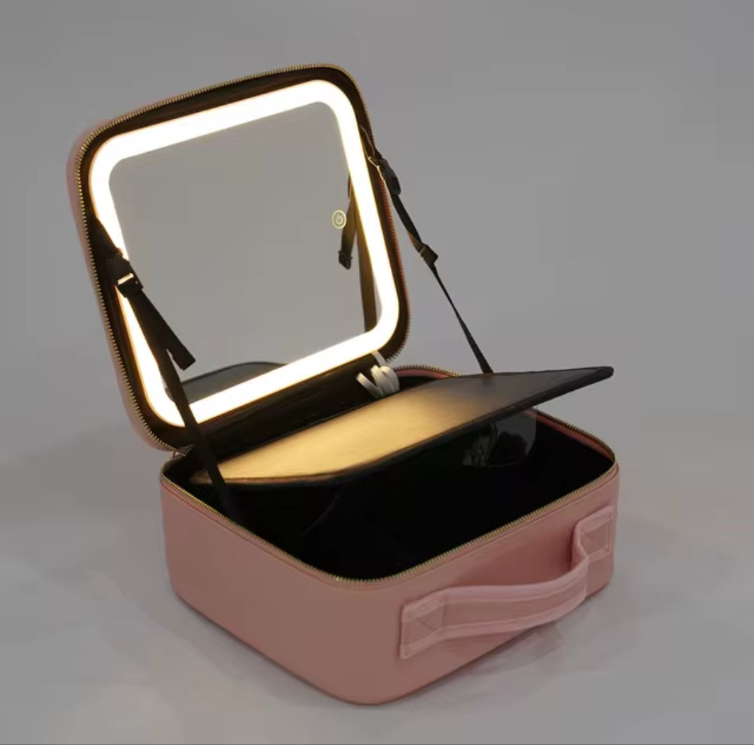 ShineBox - Organizador de Maquillaje Portátil con Espejo LED